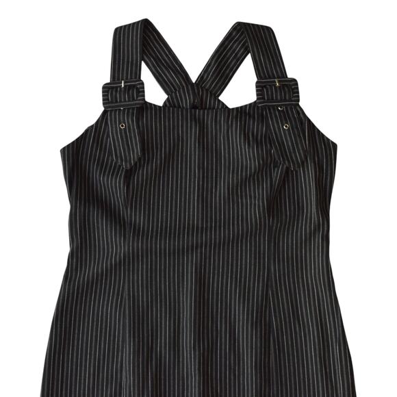 Vintage Black Pinstripe Sheath Dress with Buckled Straps - Size ML - Picture 3 of 7